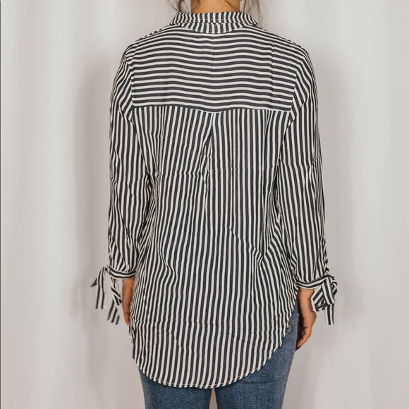 Striped Button Down Blouse - Charcoal - Picture 4 of 4